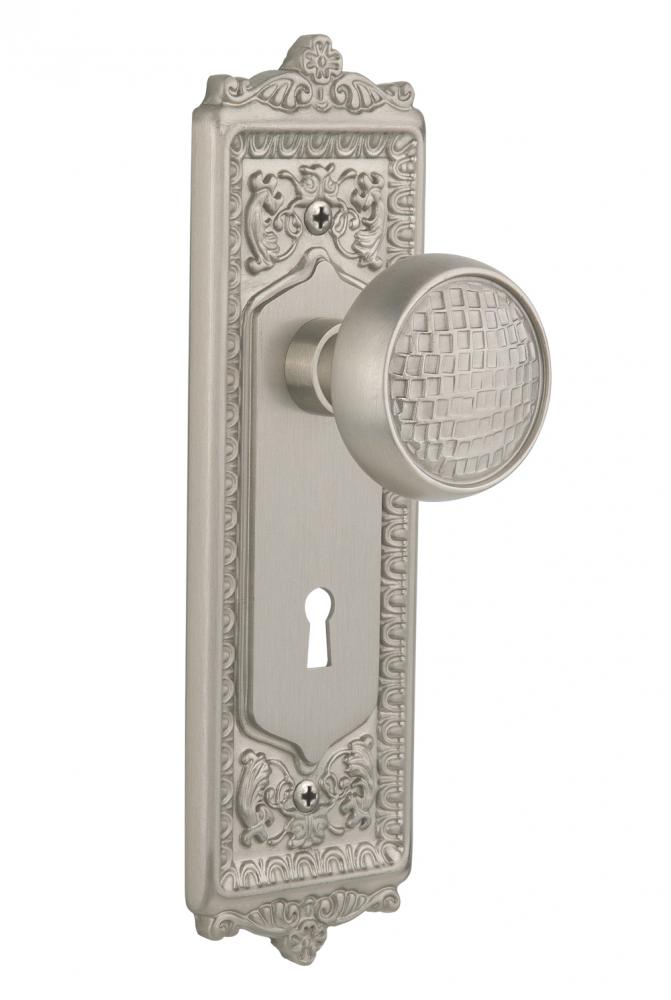 Nostalgic Warehouse Egg & Dart Plate with Keyhole Single Dummy Craftsman Door Knob in Satin Ni