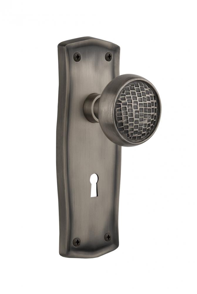 Nostalgic Warehouse Prairie Plate with Keyhole Privacy Craftsman Door Knob in Antique Pewter
