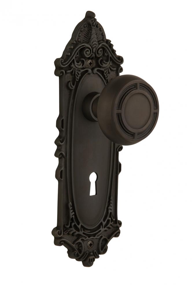 Nostalgic Warehouse Victorian Plate with Keyhole Passage Mission Door Knob in Oil-Rubbed Bronze