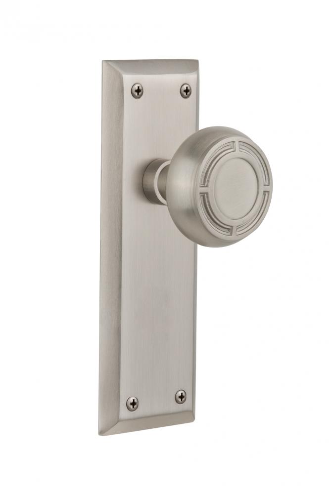 Nostalgic Warehouse New York Plate Single Dummy Mission Door Knob in Satin Nickel