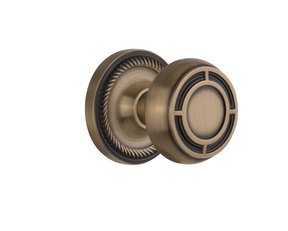 Nostalgic Warehouse Rope Rosette Single Dummy Mission Door Knob in Antique Brass