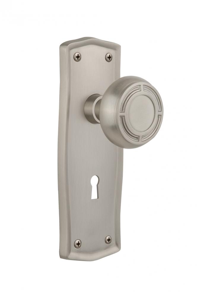 Nostalgic Warehouse Prairie Plate with Keyhole Privacy Mission Door Knob in Satin Nickel