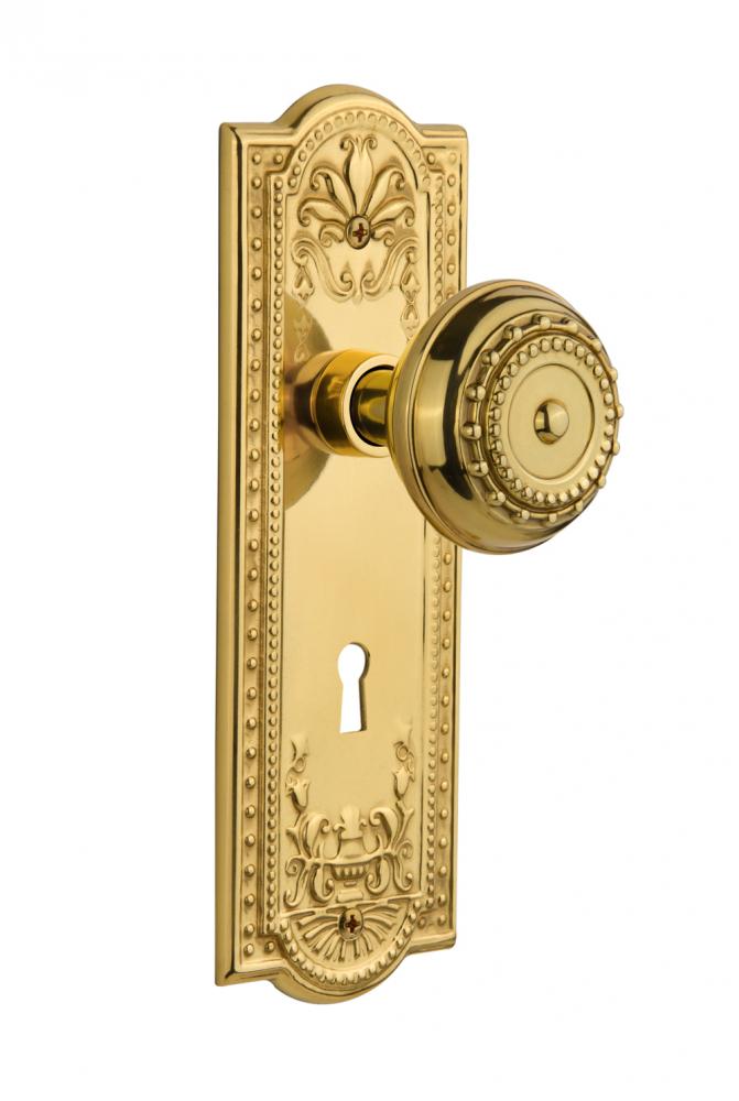 Nostalgic Warehouse Meadows Plate with Keyhole Passage Meadows Door Knob in Unlacquered Brass