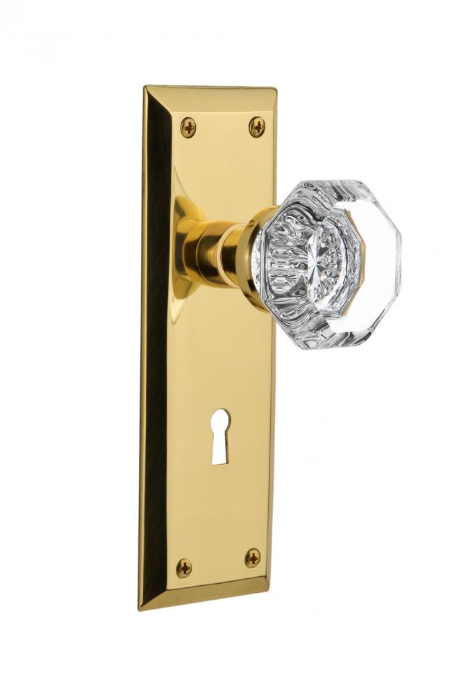 Nostalgic Warehouse New York Plate with Keyhole Passage Waldorf Door Knob in Unlacquered Brass