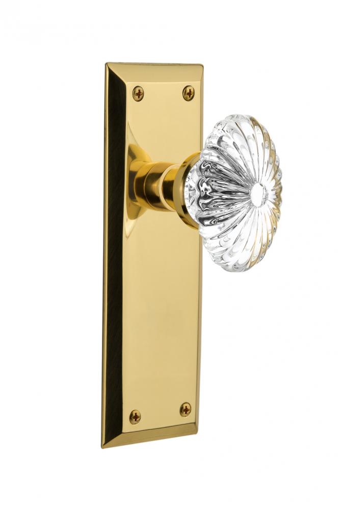 Nostalgic Warehouse New York Plate Privacy Oval Fluted Crystal Glass Door Knob in Unlacquered Bras