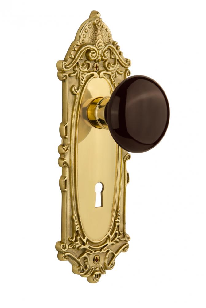 Nostalgic Warehouse Victorian Plate with Keyhole Passage Brown Porcelain Door Knob in Unlacquered