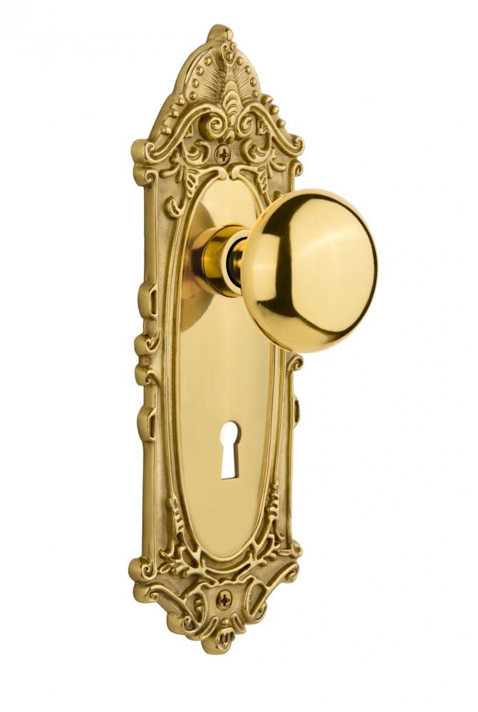 Nostalgic Warehouse Victorian Plate with Keyhole Privacy New York Door Knob in Unlacquered Brass