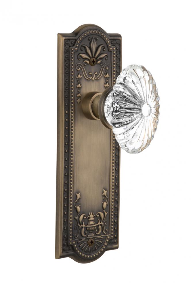 Nostalgic Warehouse Meadows Plate Privacy Oval Fluted Crystal Glass Door Knob in Antique Brass