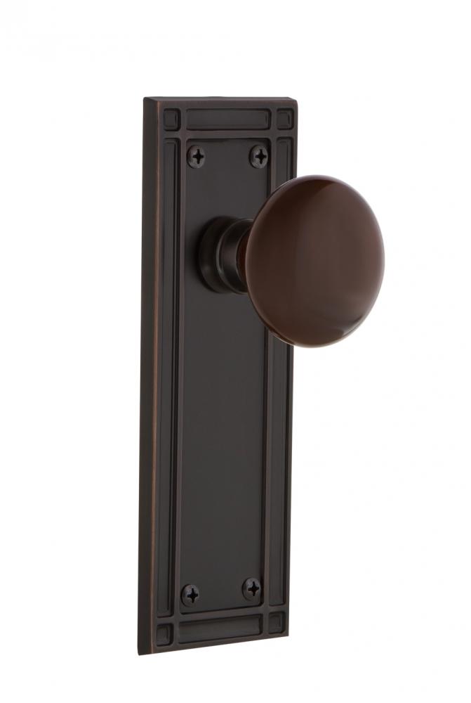 Nostalgic Warehouse Mission Plate Privacy Brown Porcelain Door Knob in Timeless Bronze