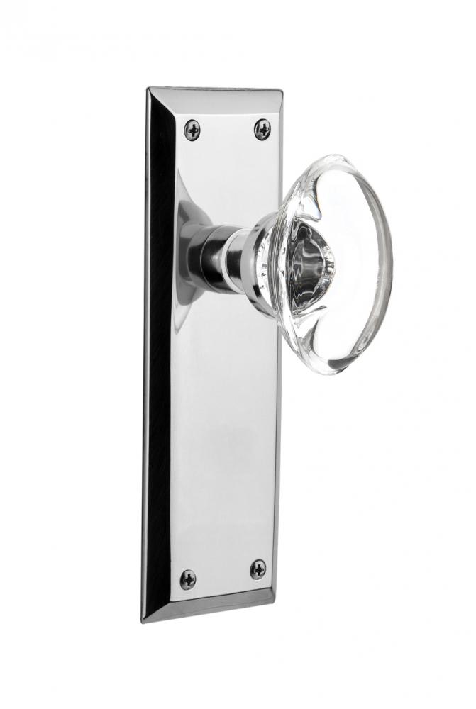 Nostalgic Warehouse New York Plate Privacy Oval Clear Crystal Glass Door Knob in Bright Chrome
