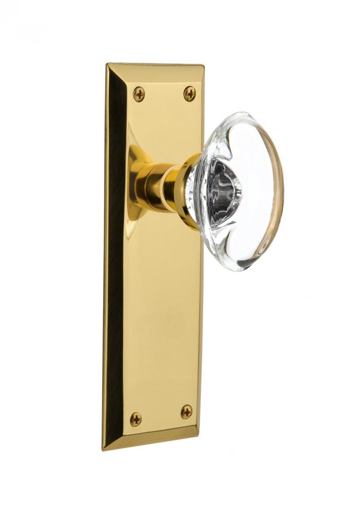 Nostalgic Warehouse New York Plate Privacy Oval Clear Crystal Glass Door Knob in Polished Brass