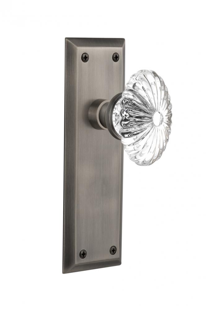 Nostalgic Warehouse New York Plate Privacy Oval Fluted Crystal Glass Door Knob in Antique Pewter