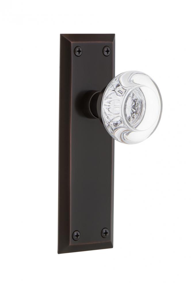Nostalgic Warehouse New York Plate Privacy Round Clear Crystal Glass Door Knob in Timeless Bronze