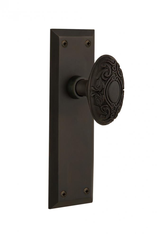 Nostalgic Warehouse New York Plate Privacy Victorian Door Knob in Oil-Rubbed Bronze