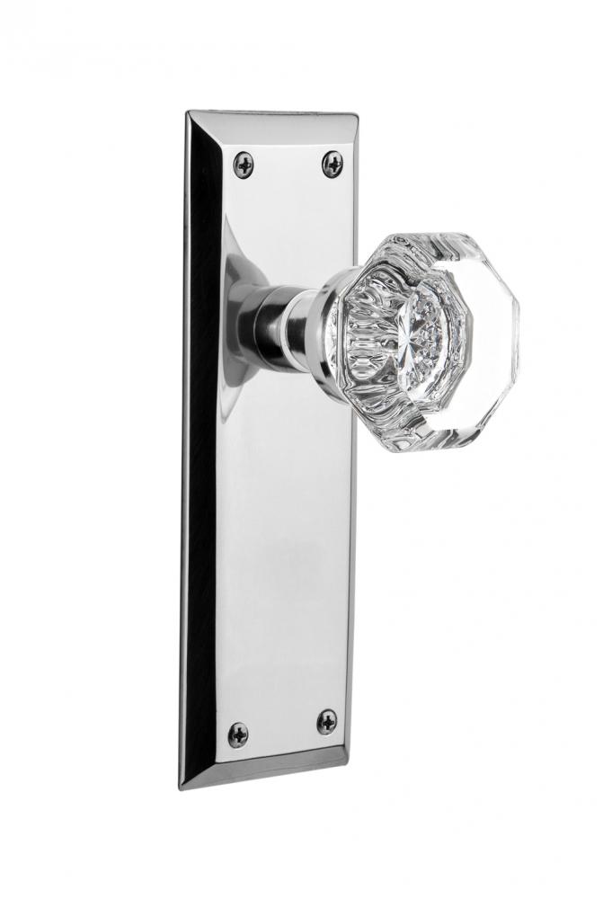Nostalgic Warehouse New York Plate Privacy Waldorf Door Knob in Bright Chrome