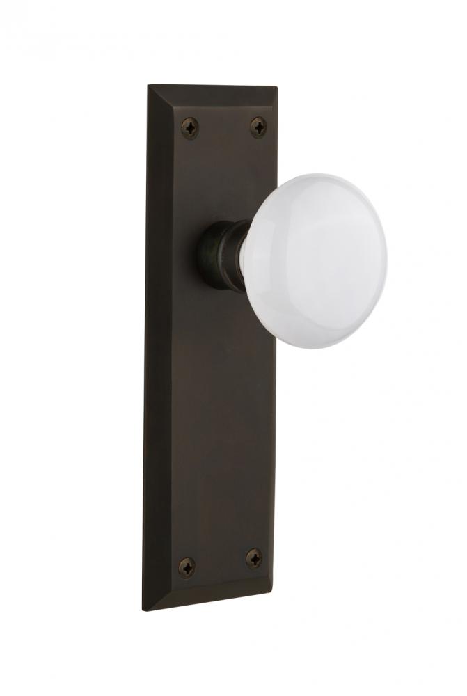 Nostalgic Warehouse New York Plate Privacy White Porcelain Door Knob in Oil-Rubbed Bronze