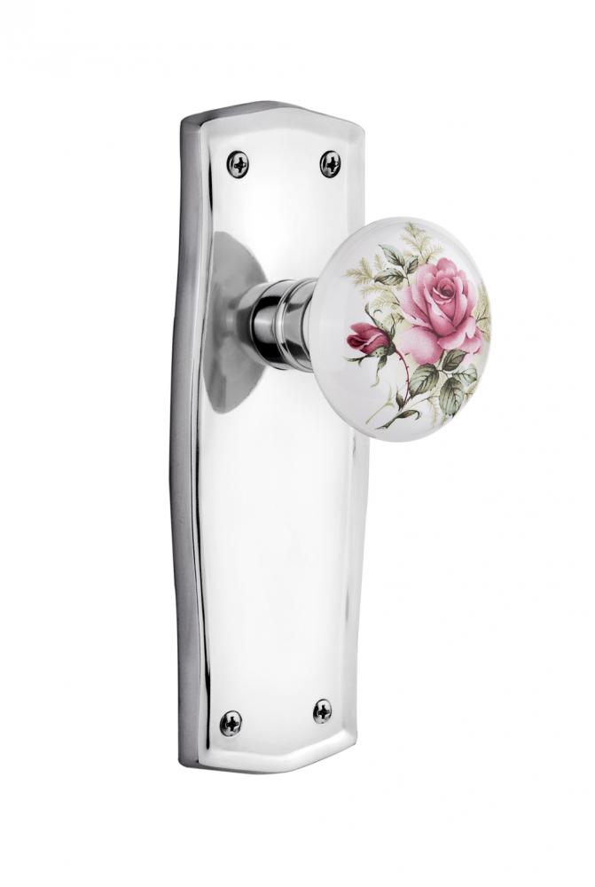 Nostalgic Warehouse Prairie Plate Privacy White Rose Porcelain Door Knob in Bright Chrome