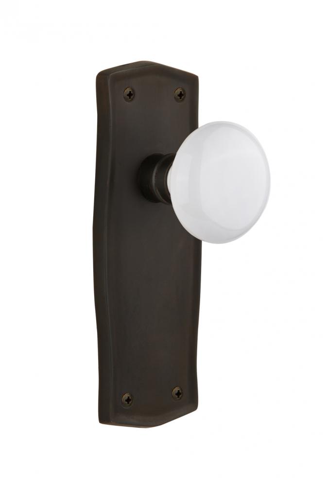 Nostalgic Warehouse Prairie Plate Privacy White Porcelain Door Knob in Oil-Rubbed Bronze