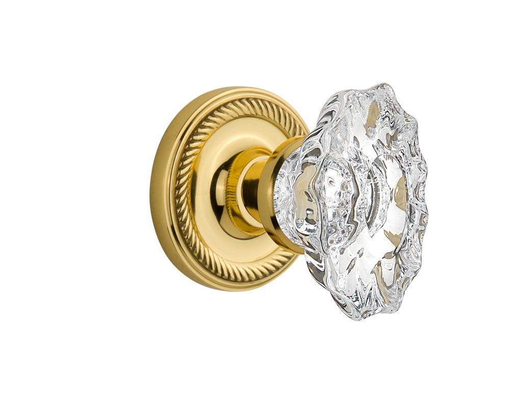 Nostalgic Warehouse Rope Rosette Privacy Chateau Door Knob in Polished Brass