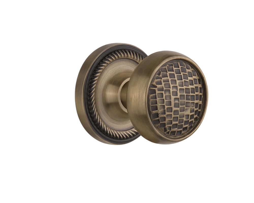 Nostalgic Warehouse Rope Rosette Privacy Craftsman Door Knob in Antique Brass