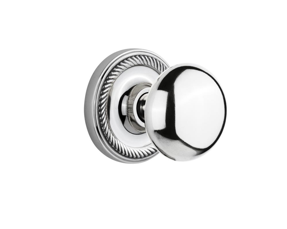 Nostalgic Warehouse Rope Rosette Privacy New York Door Knob in Bright Chrome