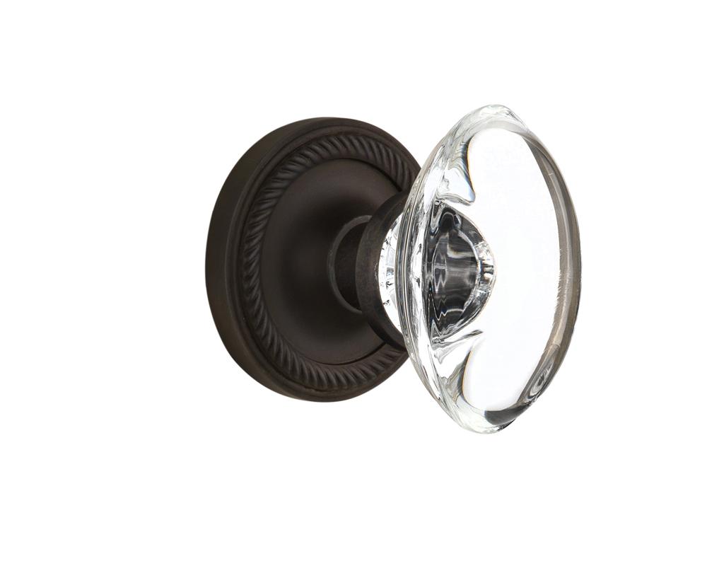 Nostalgic Warehouse Rope Rosette Privacy Oval Clear Crystal Glass Door Knob in Oil-Rubbed Bronze