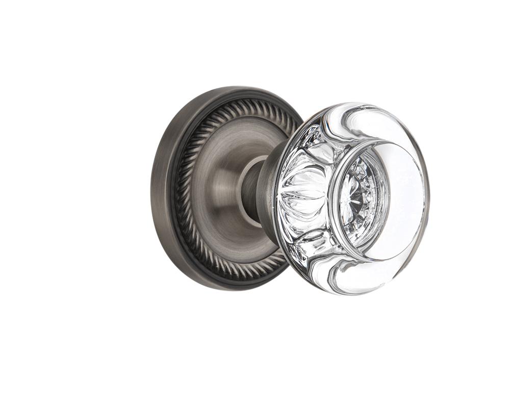 Nostalgic Warehouse Rope Rosette Privacy Round Clear Crystal Glass Door Knob in Antique Pewter