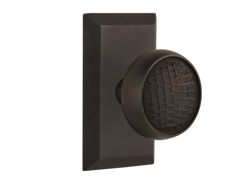 Nostalgic Warehouse Studio Plate Privacy Craftsman Door Knob in Oil-Rubbed Bronze