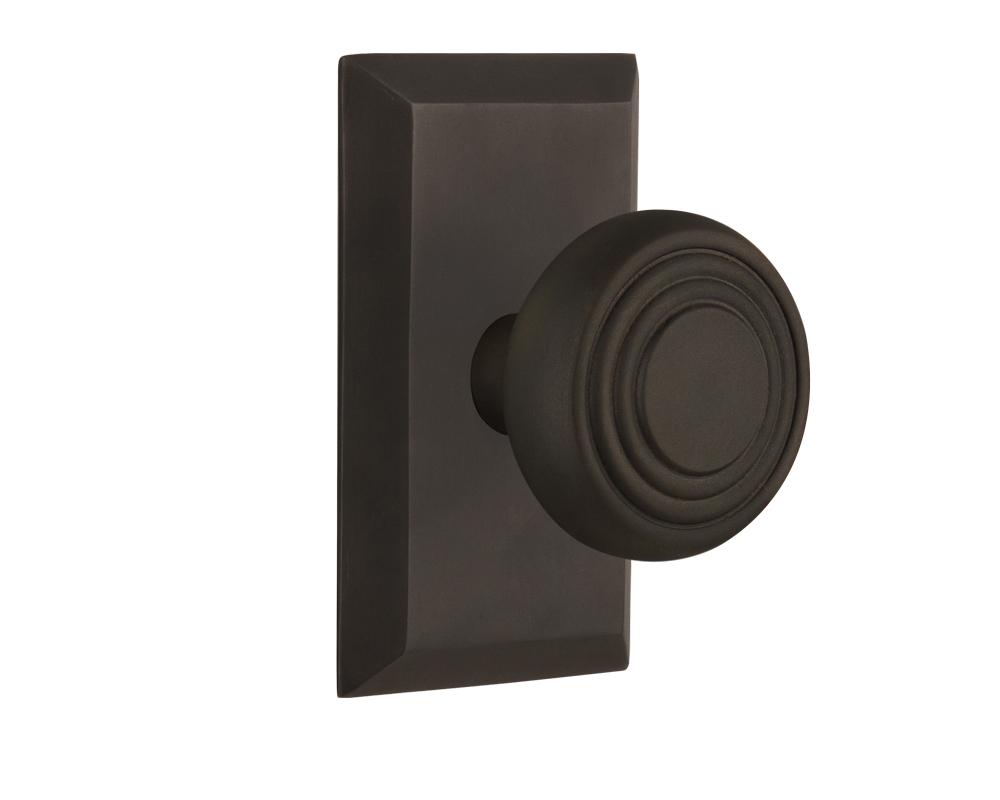 Nostalgic Warehouse Studio Plate Privacy Deco Door Knob in Oil-Rubbed Bronze