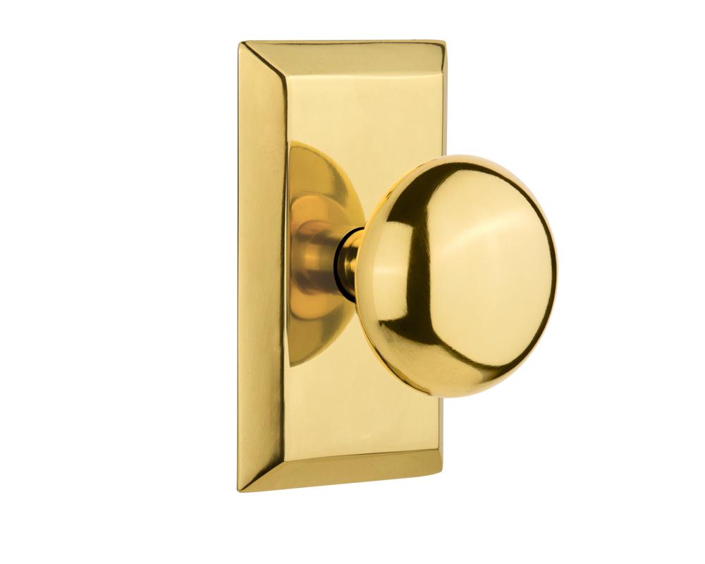 Nostalgic Warehouse Studio Plate Privacy New York Door Knob in Polished Brass