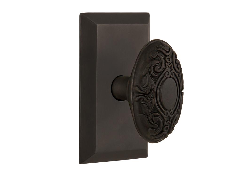 Nostalgic Warehouse Studio Plate Privacy Victorian Door Knob in Oil-Rubbed Bronze