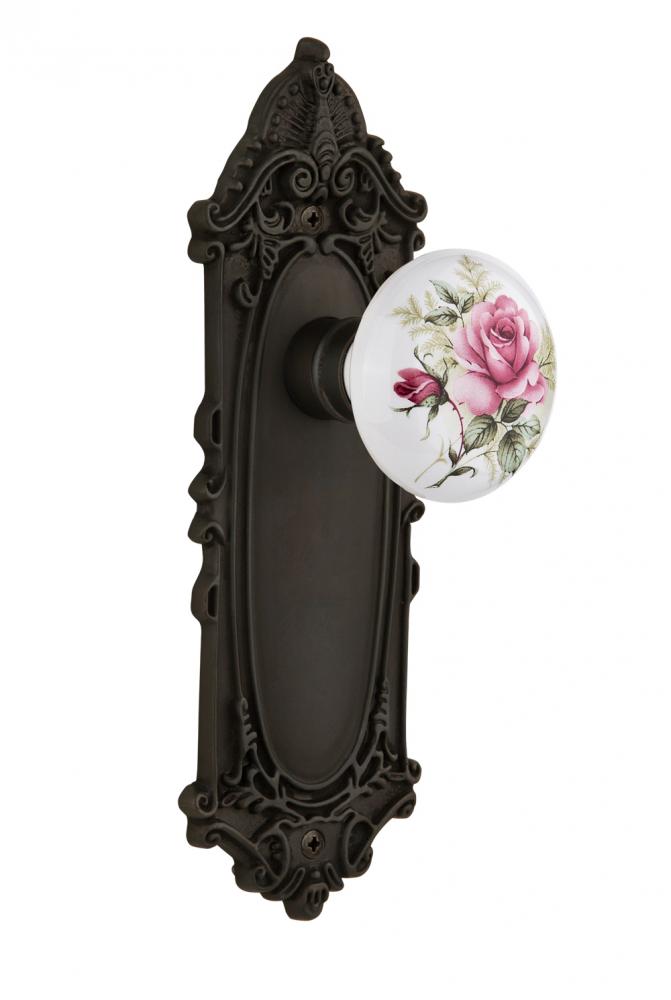 Nostalgic Warehouse Victorian Plate Privacy White Rose Porcelain Door Knob in Oil-Rubbed Bronze