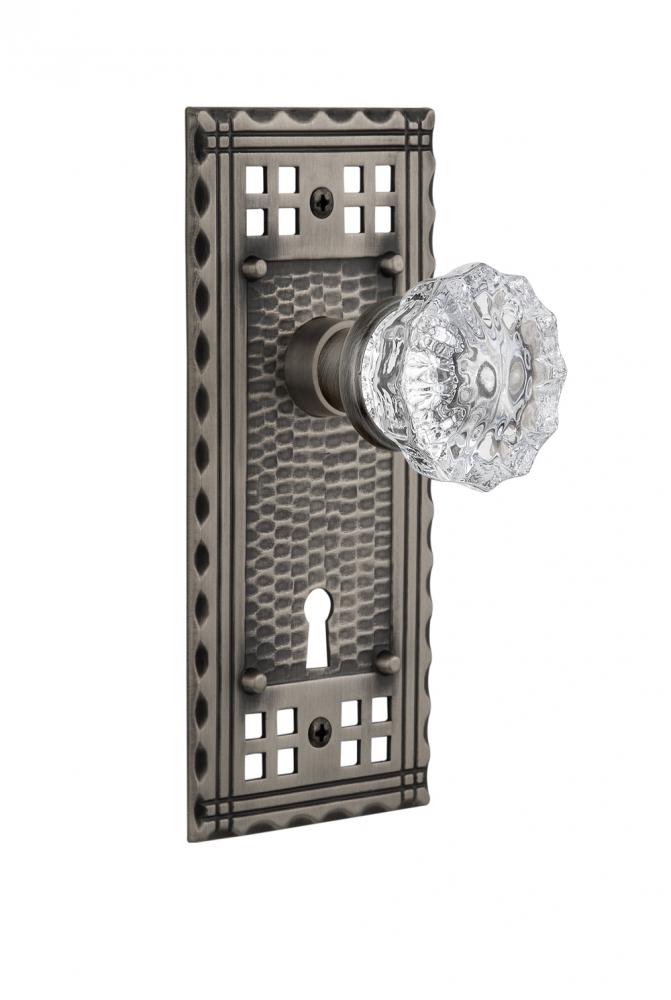 Nostalgic Warehouse Craftsman Plate with Keyhole Privacy Crystal Glass Door Knob in Antique Pewter