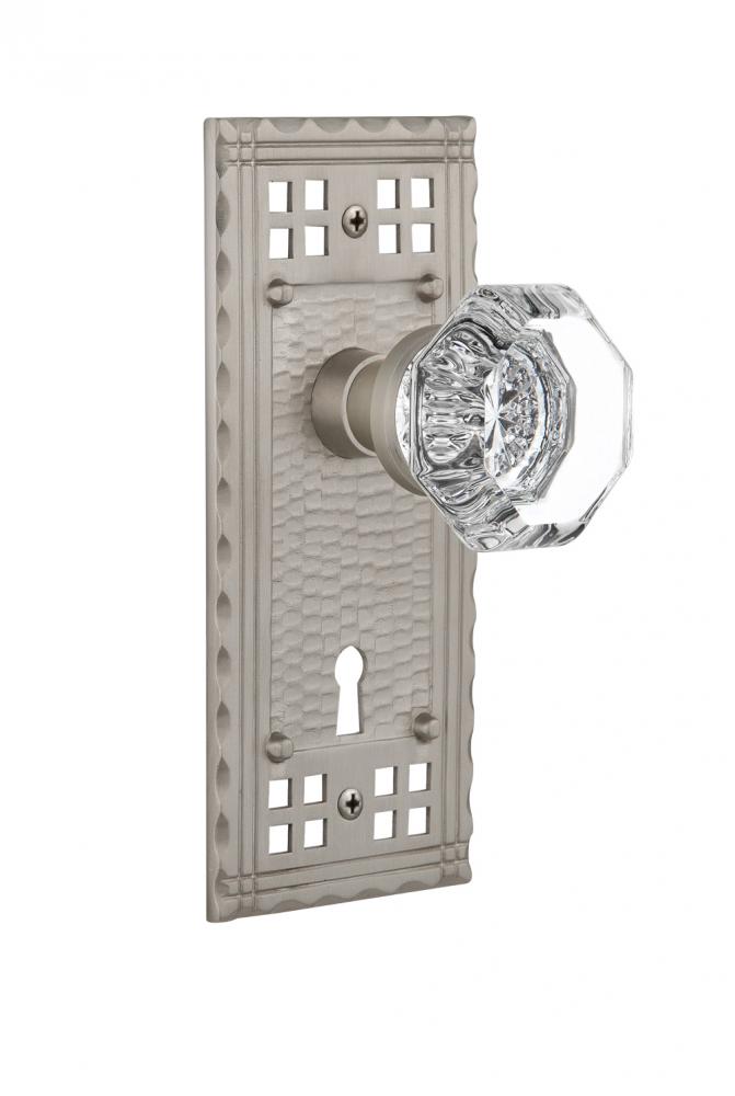 Nostalgic Warehouse Craftsman Plate with Keyhole Privacy Waldorf Door Knob in Satin Nickel
