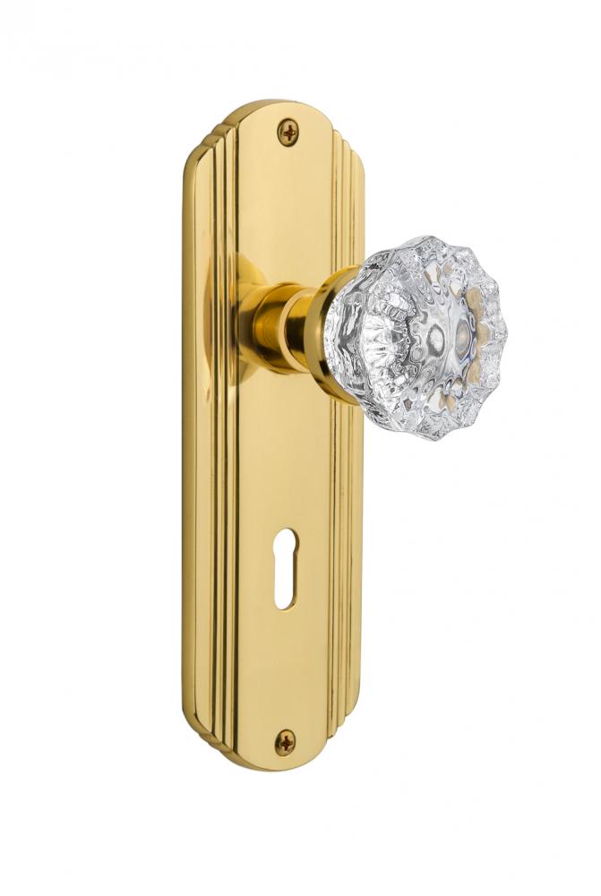 Nostalgic Warehouse Deco Plate with Keyhole Privacy Crystal Glass Door Knob in Polished Brass