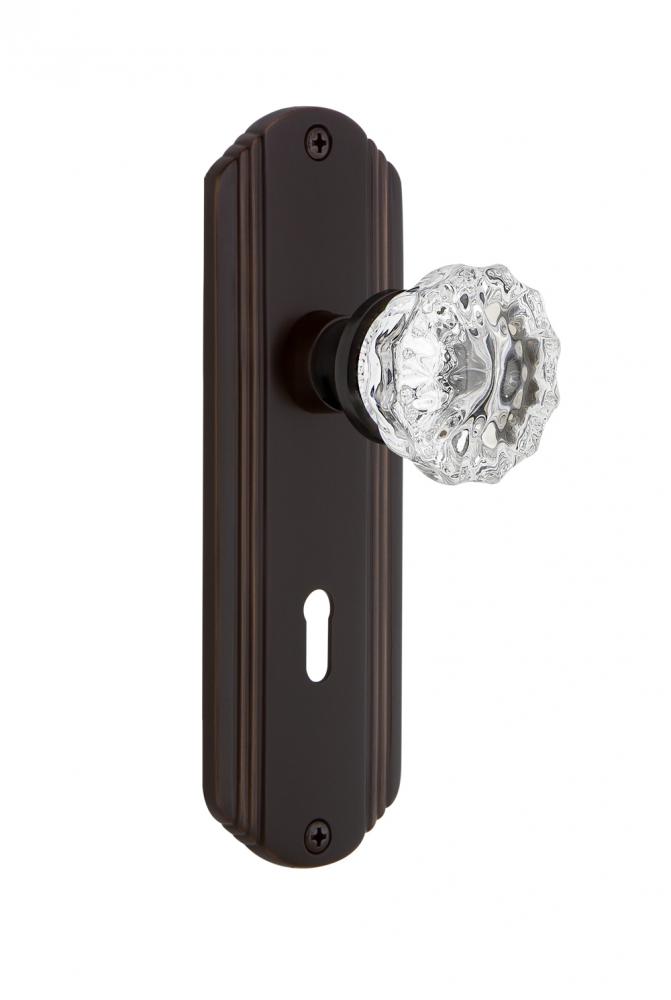 Nostalgic Warehouse Deco Plate with Keyhole Privacy Crystal Glass Door Knob in Timeless Bronze