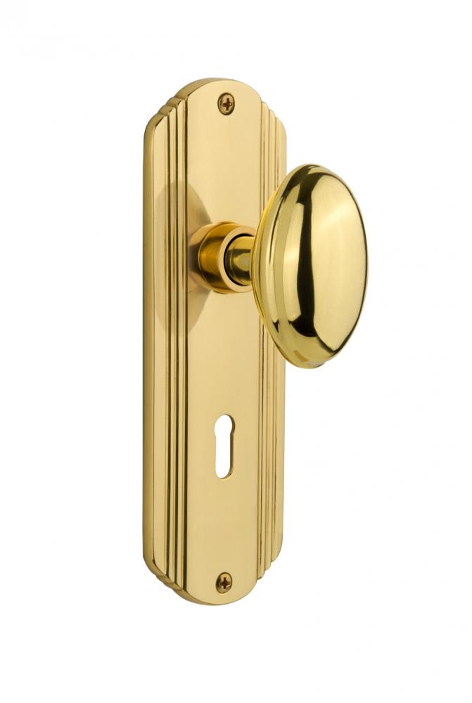 Nostalgic Warehouse Deco Plate with Keyhole Privacy Homestead Door Knob in Polished Brass