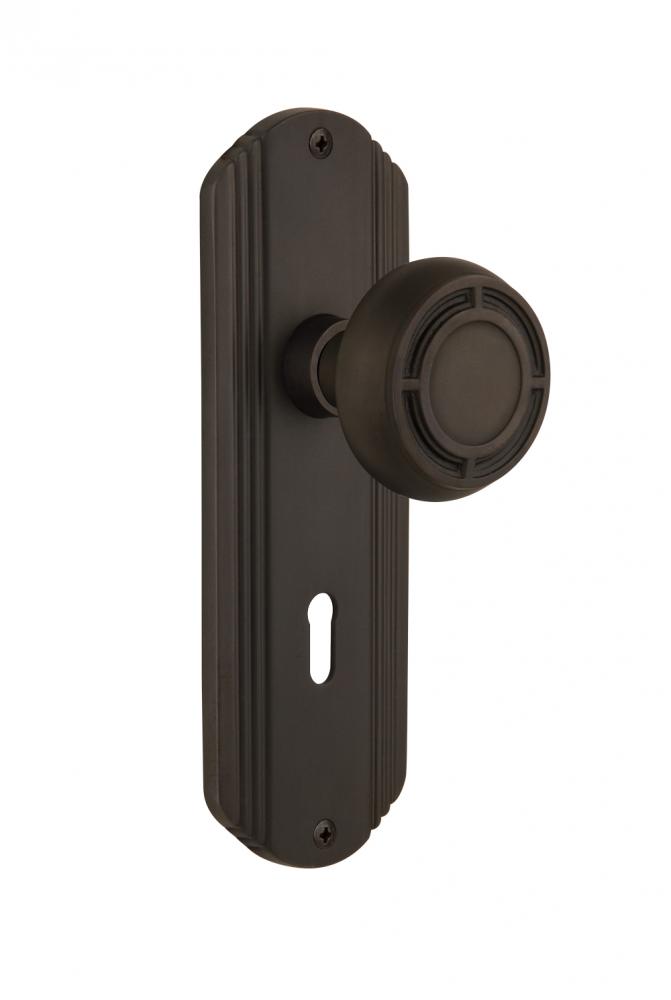 Nostalgic Warehouse Deco Plate with Keyhole Privacy Mission Door Knob in Oil-Rubbed Bronze