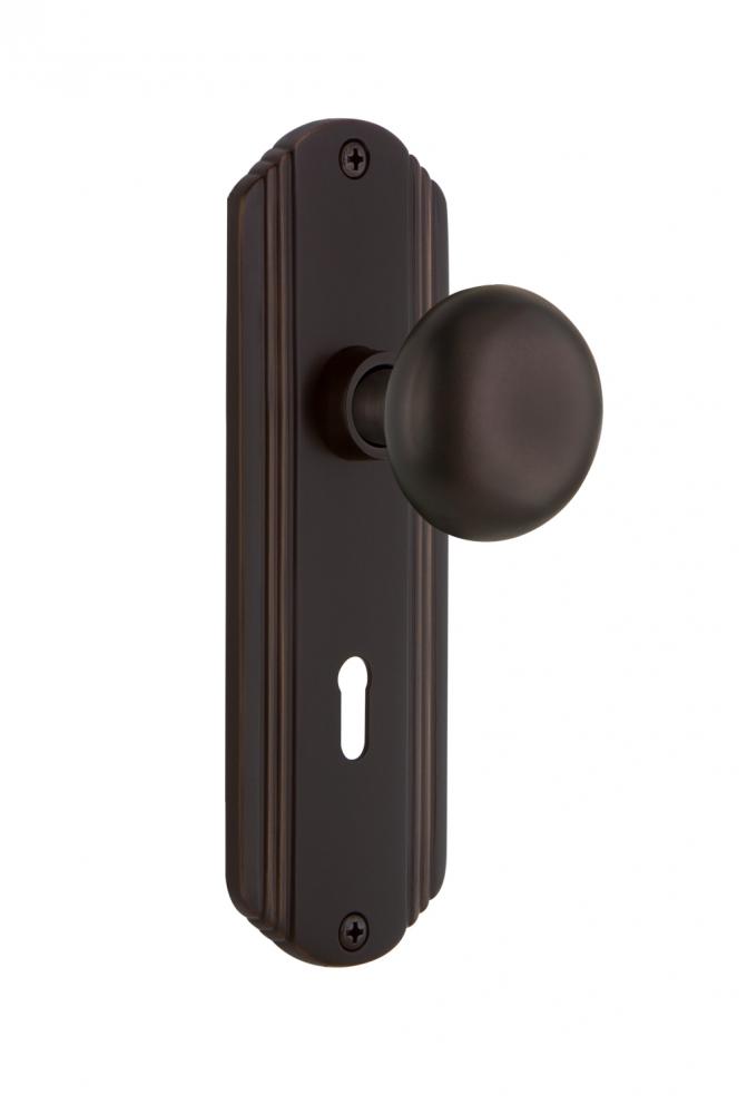 Nostalgic Warehouse Deco Plate with Keyhole Privacy New York Door Knob in Timeless Bronze