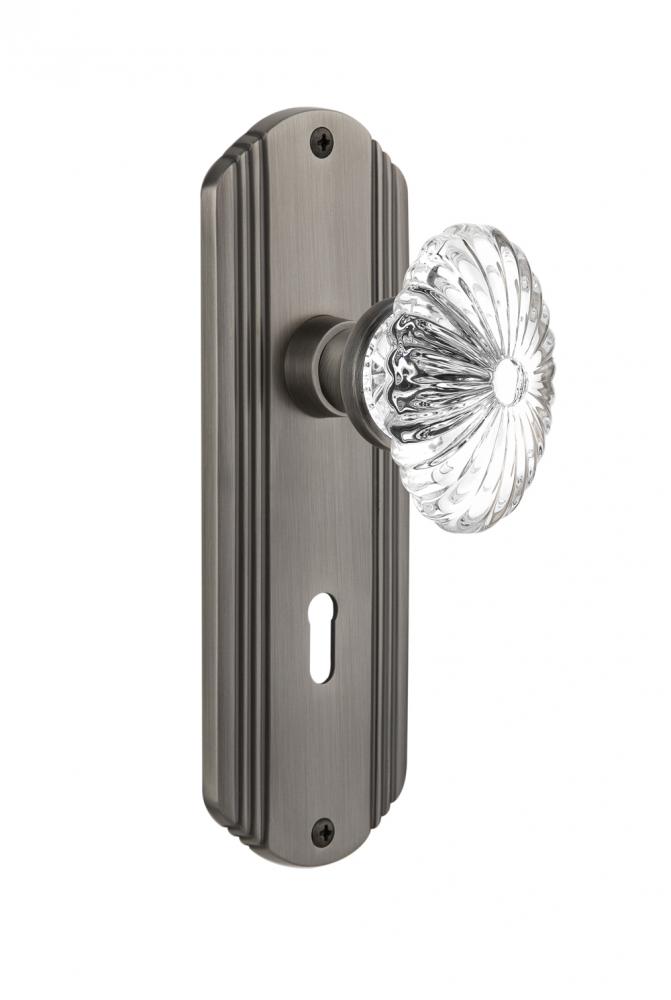 Nostalgic Warehouse Deco Plate with Keyhole Privacy Oval Fluted Crystal Glass Door Knob in Antique