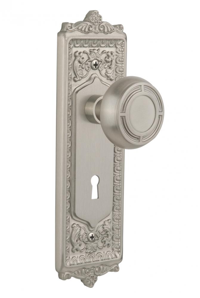 Nostalgic Warehouse Egg & Dart Plate with Keyhole Privacy Mission Door Knob in Satin Nickel