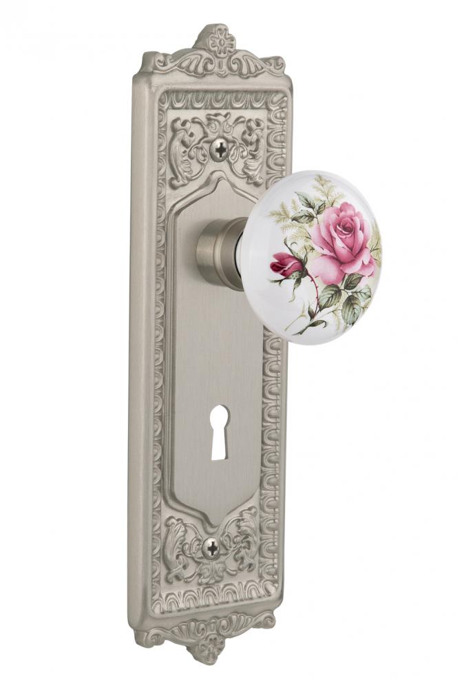 Nostalgic Warehouse Egg & Dart Plate with Keyhole Privacy White Rose Porcelain Door Knob in Sa