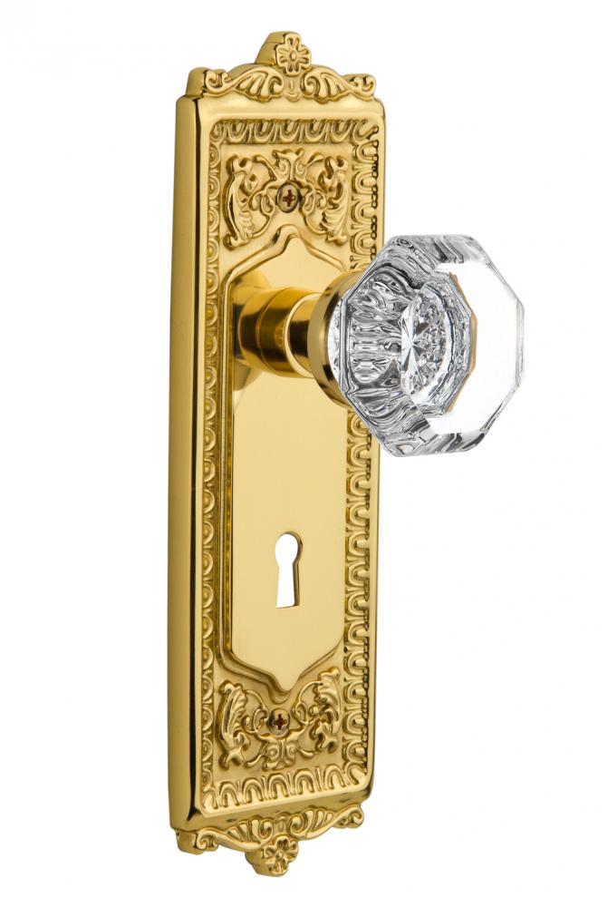 Nostalgic Warehouse Egg & Dart Plate with Keyhole Privacy Waldorf Door Knob in Polished Brass