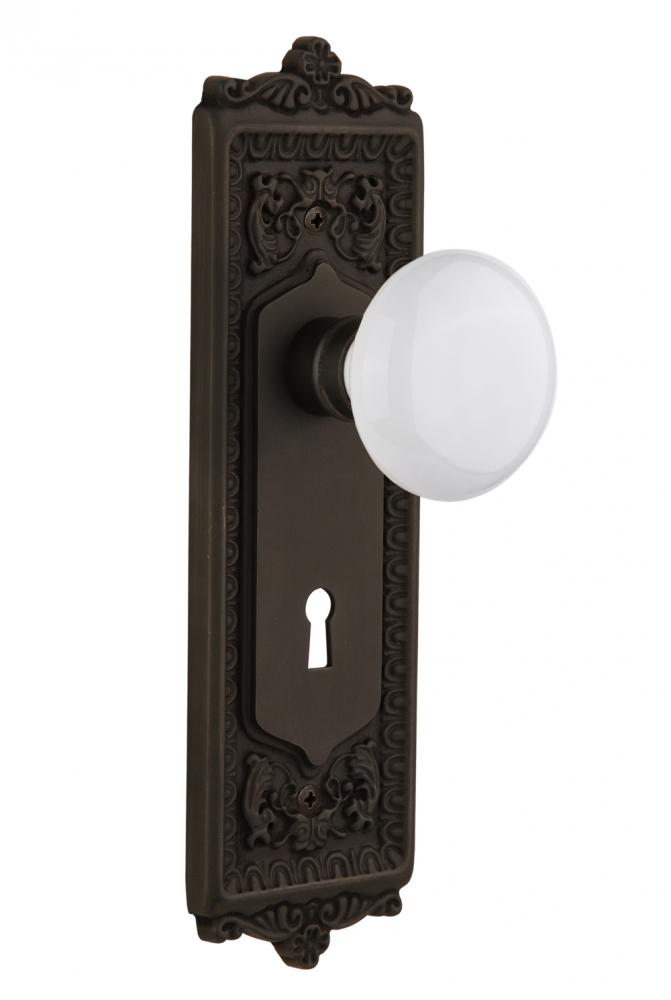 Nostalgic Warehouse Egg & Dart Plate with Keyhole Privacy White Porcelain Door Knob in Oil-Rub