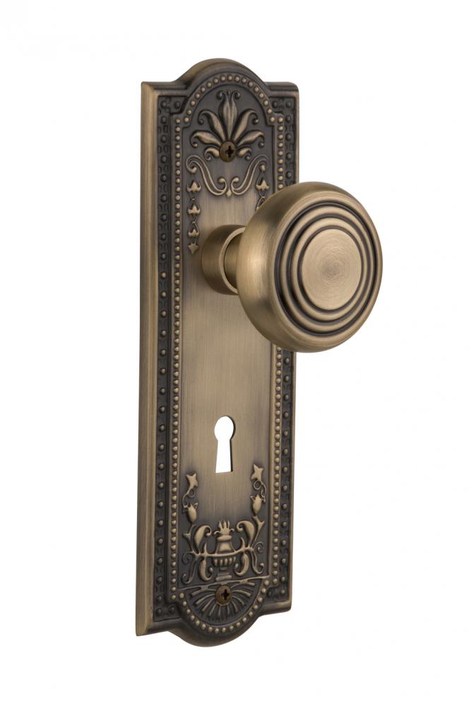 Nostalgic Warehouse Meadows Plate with Keyhole Privacy Deco Door Knob in Antique Brass