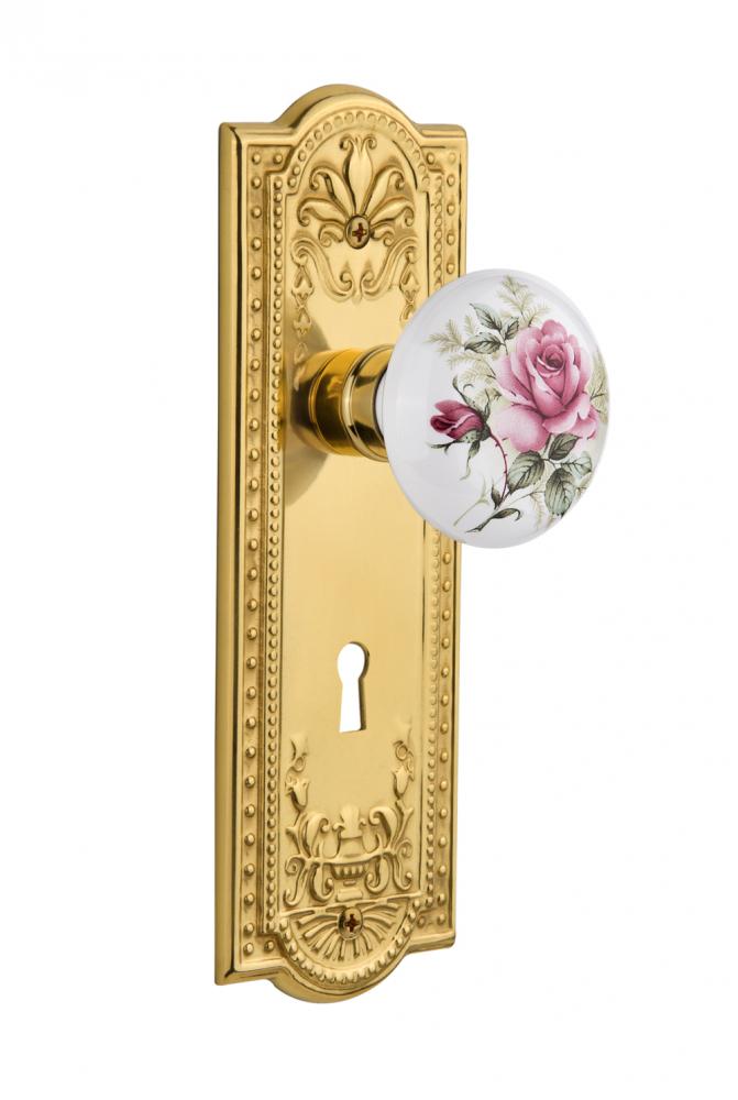 Nostalgic Warehouse Meadows Plate with Keyhole Privacy White Rose Porcelain Door Knob in Polished