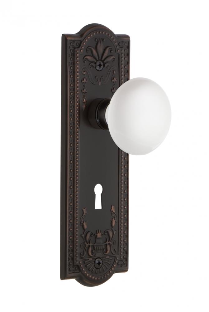 Nostalgic Warehouse Meadows Plate with Keyhole Privacy White Porcelain Door Knob in Timeless Bronz