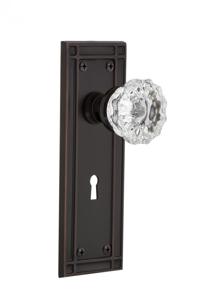 Nostalgic Warehouse Mission Plate with Keyhole Privacy Crystal Glass Door Knob in Timeless Bronze