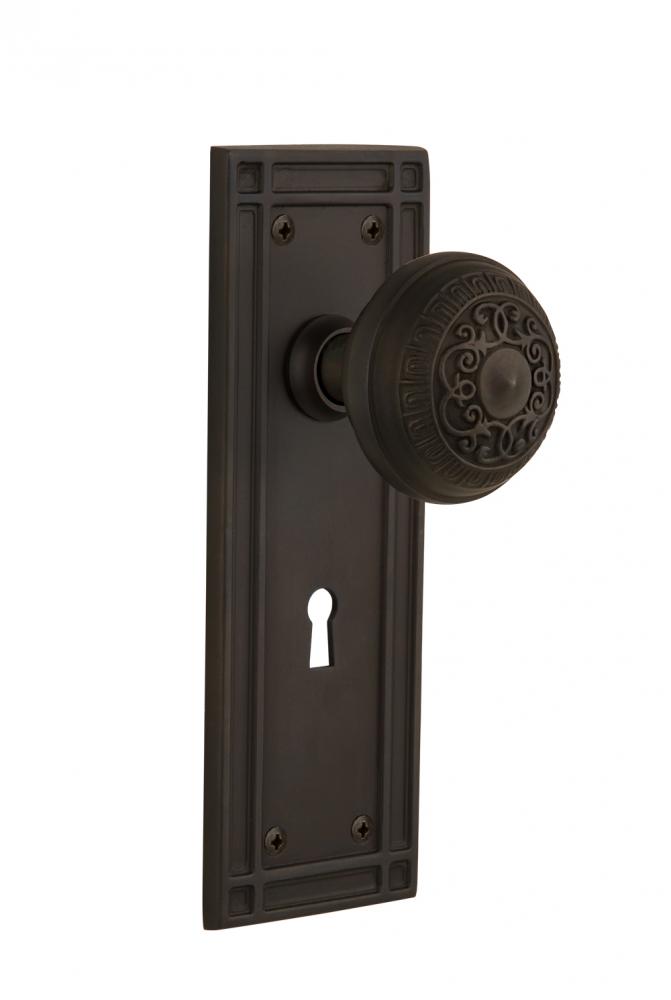 Nostalgic Warehouse Mission Plate with Keyhole Privacy Egg & Dart Door Knob in Oil-Rubbed Bron