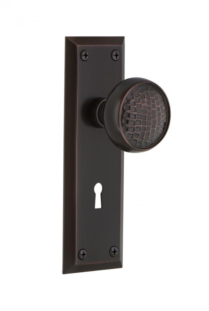 Nostalgic Warehouse New York Plate with Keyhole Privacy Craftsman Door Knob in Timeless Bronze